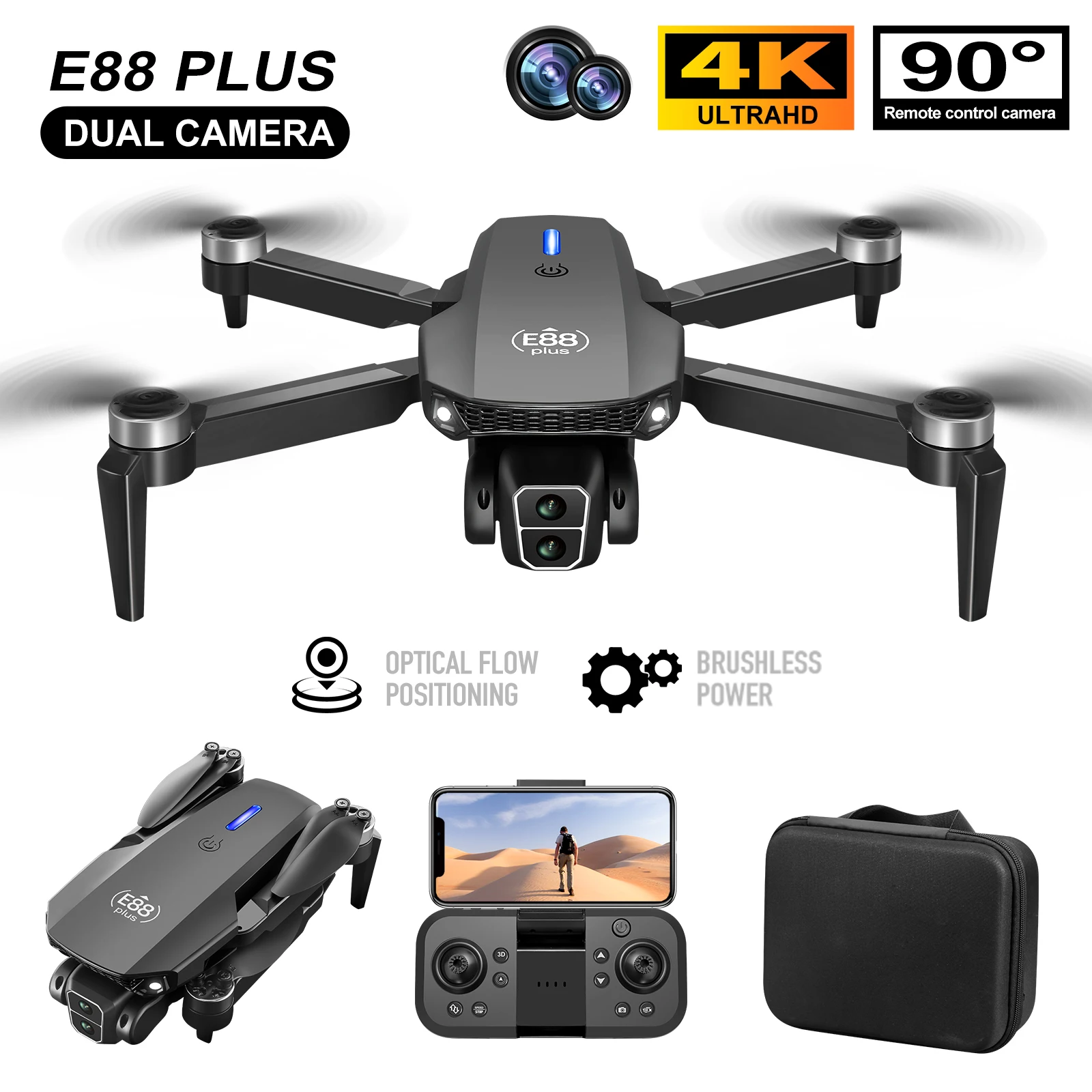New E88 Plus Quadcopter Drone: - Drone Gimbal Brushless incelemesi ve fiyatı